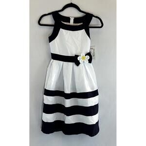 Bonnie Jean Sz 12 Girls Navy Striped Easter Dresses Pageant Flower Crinoline NWT